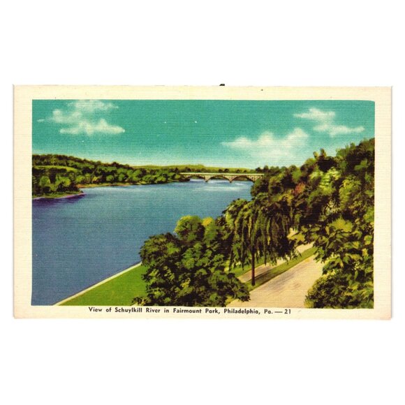Vintage Postcard View Of Schuylkill River In Fairmount Park Philadelphia PA Line - Picture 1 of 2